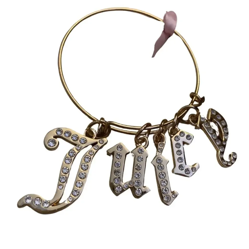2/$30 Gold Letter Charm Bangle Bracelet Juicy Couture Expandable Sparkly Y2K 90s
